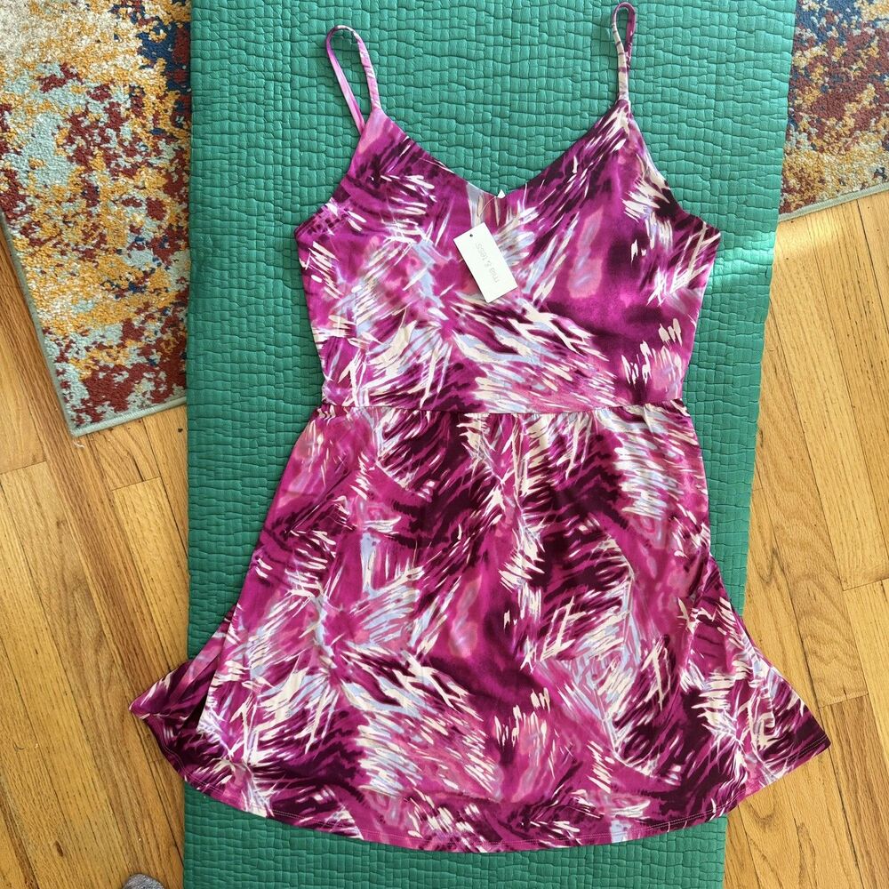 NEW NWT Mia & Tess Tie Dye Floral Purple White Dress Large Babydoll Cute Resort